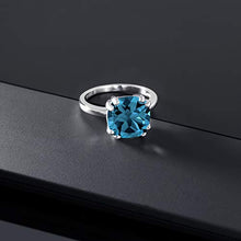 Load image into Gallery viewer, Gem Stone King 925 Sterling Silver London Blue Topaz Women's Engagement Ring (4.35 Cttw, 10MM Cushion Cut Gemstone Birthstone) (Size 8)
