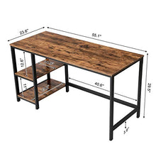 Load image into Gallery viewer, VASAGLE Computer Desk, 55-Inch Writing Desk, with 2 Shelves on Left or Right, Stable Steel Frame, Easy Assembly, Rustic Brown and Black ULWD55X
