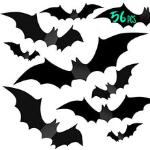 Load image into Gallery viewer, Halloween Party Indoor Outdoor Decor Supplies, 56 PCS Reusable PVC 3D Decorative Scary Bats Wall Sticker Comes with Double Sided Foam Tape
