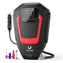 Load image into Gallery viewer, VacLife Air Compressor Tire Inflator, Auto Touchscreen DC 12V Air Pump for Car Tires, Bicycles and Other Inflatables, Portable Air Compressor with LED Light &amp; 9.1 Ft Long Power Cord, Red
