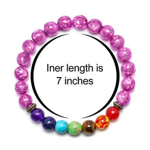 Load image into Gallery viewer, M MOOHAM Amethyst Chakras Beads Bracelet - 8mm Natural Stone Amethyst Stone Bead Chakra Bracelet, Men Women Stress Relief Yoga Beads Elastic Semi-Precious Stone Anxiety Bracelet
