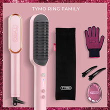Load image into Gallery viewer, TYMO Ring Pink Hair Straightener Brush – Hair Straightening Iron with Built-in Comb, 20s Fast Heating &amp; 5 Temp Settings &amp; Anti-Scald, Perfect for Professional Salon at Home
