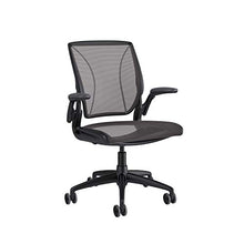 Load image into Gallery viewer, Humanscale Diffrient World Chair | Pinstripe Black Mesh Seat and Back | Black Frame with Black Trim | Height-Adjustable Duron Arms | Standard Foam Seat, 3" Carpet Casters, and 5" Cylinder
