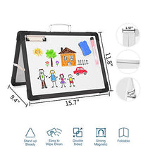 Load image into Gallery viewer, Small White Board Dry Erase Board - 12" x 16" Double Sided Desktop Foldable Magnetic Whiteboard with Markers and Magnets Personal Easel for Kids Drawing Home and Office (Black)

