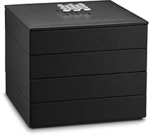 Load image into Gallery viewer, Glenor Co Earring Organizer Tray - 4 Stackable Trays with Lid -45 Slot Classic Jewelry Storage Display Case for Drawer or Dresser - Holder for Earring Ring Necklace or Cufflinks - Large Mirror - Black
