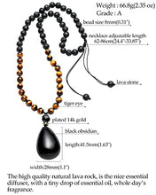 Load image into Gallery viewer, Jewever Black Obsidian Drop Pendant Necklaces for Women Tiger Eye with Lava Stone Chain Crystal Essential Oil Diffuser Long Necklace Healing Crystals
