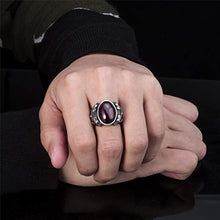Load image into Gallery viewer, Elfasio Men Oval Red Synthetic Ruby Zircon Stainless Steel Ring Vintage Gothic Jewelry Size 11
