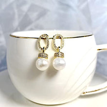 Load image into Gallery viewer, La Raffine Dangle Natural Freshwater Pearl with Zircon Circle 14K Gold Plating Earring with Stud for Women Girl Gifts Valentines/Birthday/Anniversary/Mothers Day
