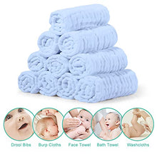 Load image into Gallery viewer, Muslin Baby Washcloths 100% Cotton Face Towels 10 Pack Wash Cloths for Baby 12x12in Soft and Absorbent Baby Wipes by Yoofoss (Blue)
