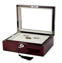 Load image into Gallery viewer, Large Cufflinks Box Storage Case | Mahogany Double Layer Cufflinks Lapel Pins Ring Holder | Double Decker Jewelry Cufflink Display Organizer with Glossy Piano Finish
