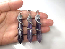 Load image into Gallery viewer, Hexagonal Pile Natural Amethyst Gemstone Pendant Necklace Healing Crystal Reiki Chakra Gem Stones 18 Inch (1pc) GGP-D4

