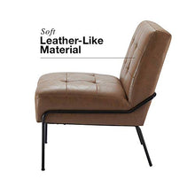 Load image into Gallery viewer, eLuxurySupply Armless Accent Chair - Upholstered Living Room Chair with Stain Resistant Fabric and Elegant Pintucking - Premium High Density Foam Cushion - Easy Assembly - Faux Brown Leather
