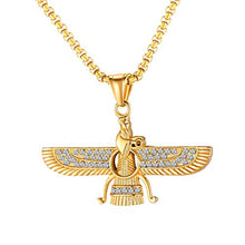 Load image into Gallery viewer, Nsitbbuery Hip Hop Farvahar Stainless Steel Zoroastrian Tag Pendant Stainless Steel Chain Necklace
