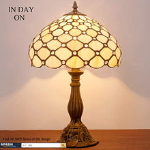 Load image into Gallery viewer, Tiffany Lamp Cream Stained Glass and Crystal Pearl Bead Style Table Lamps Height 18 Inch for Kids Room Living Room Bedroom Antique Desk Dresser Beside Coffee Table Bookcase S005 WERFACTORY
