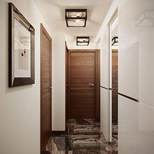 Load image into Gallery viewer, Globe Electric 65917 Williamsburg 2-Light Flush Mount Ceiling Light, Dark Bronze, Dark Wood Finish Accents, 5 Seeded Glass Panes, 5.2"
