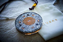 Load image into Gallery viewer, Orgone Pendant Necklace | Reiki Merkaba Metatron's Cube | 7 Major Chakras and SBB Coil | 2 Inch Diameter with Adjustable Neck Cord (Black Box)
