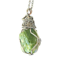 Load image into Gallery viewer, Raw Peridot Crystal Necklace - Wire-Wrapped Green Gemstone Pendant - Handmade August Birthstone Jewelry
