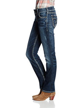 Load image into Gallery viewer, Silver Jeans Co. Women's Suki Curvy Fit Mid Rise Straight Leg Jeans, Vintage Dark Wash with Lurex Stitch, 27W X 30L
