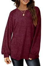Load image into Gallery viewer, OFEEFAN Oversized Pullover Chenille Sweaters for Women Crewneck Balloon Sleeve Wine Red Size L
