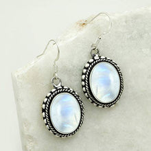 Load image into Gallery viewer, Natural Moonstone Earrings 925 Silver Overlay handmade Boho Style Dangle Earrings
