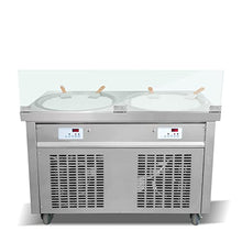 Load image into Gallery viewer, Kolice Commercial ETL NSF UL 55cm 22" Double Round Pans Fried Ice Cream Roll Machine, Yogurt Fry ice Cream Machine - Auto Defrost, Transparent Sneeze Guard
