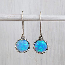 Load image into Gallery viewer, 925 Sterling Silver Blue Opal Dangle Earrings For Women; Vintage Style Blue Opal October Birthstone Jewelry for Women; Dangling Light Blue Stone Earrings
