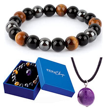 Load image into Gallery viewer, Triple Protection Bracelet for Women and Men - Bring Prosperity, Good Luck - with 10mm Crystal Beads of Hematite, Black Obsidian, Tiger Eye - Stone Bracelets
