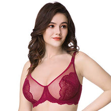 Load image into Gallery viewer, HSIA Women's Minimizer Bra Unlined Underwire Full Figure Lace Bra Plus Size Full Coverage Unpadded Bra 34C-44DDD Burgundy
