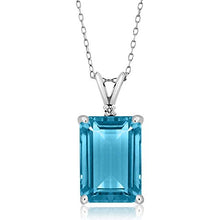 Load image into Gallery viewer, Gem Stone King 925 Sterling Silver Swiss Blue Topaz Pendant Necklace 9.72 Cttw Genuine Emerald cut 14X10MM Gemstone Birthstone with 18 Inch Silver Chain
