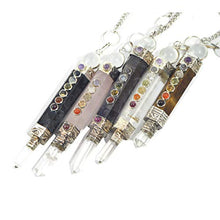Load image into Gallery viewer, FASHIONZAADI Crystal Wand Pendulum Set Clear Quartz, Rose Quartz, Tiger Eye, Amethyst, Black Tourmaline for Chakra Healing Divination and Dowsing Stone Dowser Meditation Size 3-3.5 inch
