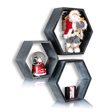 Load image into Gallery viewer, LMLFTrend Hexagon Shelves Wooden Honeycomb Wall Mounted Modern Geometric Deep Floating Shelves Decor for Bedroom, Living Room, Bathroom(Set of 3, Forest Grey)
