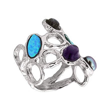 Load image into Gallery viewer, Silpada 'Stone's Throw' Natural Labradorite, Roman Glass, Amethyst Ring in Sterling Silver, Size 6
