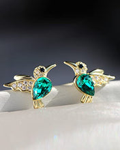 Load image into Gallery viewer, Jewever 925 Sterling Silver Hummingbird Ear Studs Blue Cubic Zirconia Earrings for Women Jewelry Gift Golden
