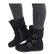 Load image into Gallery viewer, Women's Winter Snow Boots Zipper Buckles Strap Warm Ankle Mid Flat Boot (Black, 8)
