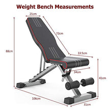 Load image into Gallery viewer, OUNUO Adjustable Weight Bench Foldable, Fitness Workout Bench Weight Lifting Sit-up Multi-use Exercise Bench Flat Incline Decline Bench Press for Home Gym Training
