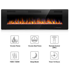 Load image into Gallery viewer, Joy Pebble Electric Fireplace, in-Wall Recessed and Wall Mounted 750/1500W Fireplace Heater, Touch Screen, Remote Control with Timer, Black (60 inch)
