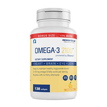 Load image into Gallery viewer, Ocean Blue Omega 3 2100-138 ct - Bonus Bottle 15% More Free - 2100 MGS of DHA EPA DPA per serv - Heart Eye Brain Support - No Fishy Aftertaste - 88% Fish Oil Concentration - Natural Orange Flavor
