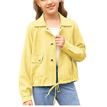 Load image into Gallery viewer, Girls Lightweight Button Down Tops with Pocket Solid Long Sleeve Fall Jackets Drawstring Lapel Casual Coats 5-14 Year
