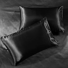 Load image into Gallery viewer, Satin Sheets Queen [4-Piece, Black] Hotel Luxury Silky Bed Sheets - Extra Soft 1800 Microfiber Sheet Set, Wrinkle, Fade, Stain Resistant - Deep Pocket Fitted Sheet, Flat Sheet, Pillow Cases
