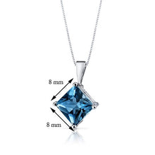Load image into Gallery viewer, Peora London Blue Topaz Pendant in 14 Karat White Gold, Classic Solitaire, Princess Cut, 8mm, 3 Carats total
