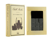 Load image into Gallery viewer, Set of 9 Grey Beverage Chilling Stones [Chill Rocks] Whiskey Stones for Whiskey and other Beverages - in Gift Box with Velvet Carrying Pouch - Made of 100% Pure Soapstone - by Quiseen
