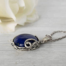 Load image into Gallery viewer, 925 Sterling Silver Natural Lapis Necklace - 14mm Blue Lapis Lazuli Round Gemstone Pendant, December Birthstone Birthday Present - Unique Handmade Artisan Jewelry, Vintage Style Gift for Women
