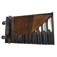Load image into Gallery viewer, chef knife bag |Travel-Friendly Chef Knife Wrap Bag | Genuine Leather Knife Roll | Storage Bag Handles Carry Case Kitchen | travel bag knives holder | for professional Chefs | KB002 (DARK BROWN)
