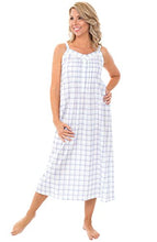 Load image into Gallery viewer, Alexander Del Rossa Womens 100% Cotton Lawn Nightgown, Long Tank Top Chemise, Medium Purple and Green Plaid (A0582L26MD)

