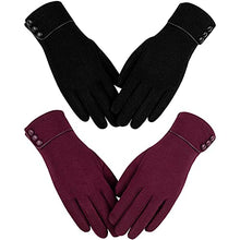 Load image into Gallery viewer, Womens Winter Warm Gloves, Touchscreen Texting Fleece Lined Windproof Driving Gloves Hand Warmer By Alepo (Black&amp;Burgundy-L)
