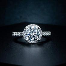 Load image into Gallery viewer, HAFEEZ CENTER 2ct Round Brilliant Cut Petite Micro Pave Floating Halo Simulated Diamond CZ Engagement Ring (9)
