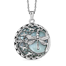 Load image into Gallery viewer, Shop LC Sky Blue Aventurine Healing Crystal Necklace for Women Crescent Moon Real Stone Pendant Chakra Jewelry Wire Wrapped Dragonfly Gifts Size 20"

