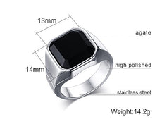 Load image into Gallery viewer, MEALGUET Jewelry Fashion Stainless Steel Signet Ring with Black Agate for Men, Size 10
