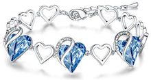 Load image into Gallery viewer, Leafael Infinity Love Silvertone with Light Sapphire Blue Crystal March December Birthstone Women's Gifts Heart Bracelet, 7" with 2" Extender
