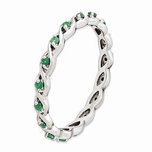 Load image into Gallery viewer, Solid 925 Sterling Silver Stackable Created Emerald Green May Gemstone Ring Eternity Band Size 10
